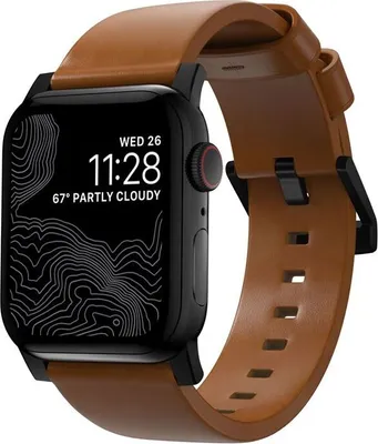 Produktbild von Lederarmband fr Apple Watch 49/46/45/44 mm, Nomad Modern Band, Hellbraun-Schwarz