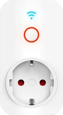 A white smart plug with a USB port and a Wi-Fi symbol.
