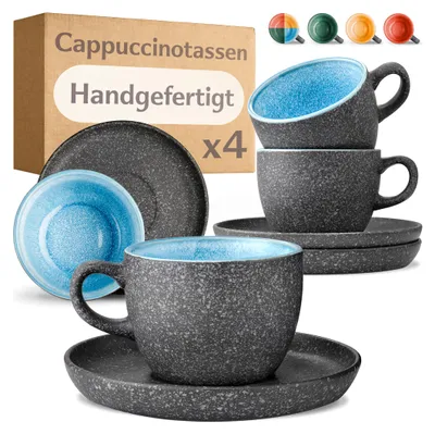 Zdjęcie produktu dla Filiżanki do cappuccino Cosumy ze spodkami, zestaw 4 sztuk, niebieskie