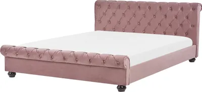 Produktbild von BELIANI Wasserbett Rosa Samtstoff mit Matratze 180 x 200 cm Heizung Hohes Kopfteil Chesterfield Style Knopfheftung Versteppt Holzbeine Schlafzimmer