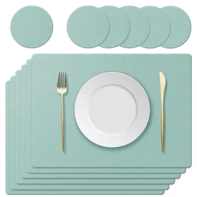 Productafbeelding van Set van 12 Siliconen Placemat en Onderzetters met Bladerenpatroon