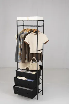 Produktbild von GOPLUS Kleiderständer mit Schubladen, freistehender Garderobenständer mit Kleiderstange, Ablageflächen & 2 Kippsicherungen, 55 x 28 x 176 cm, Schwarz
