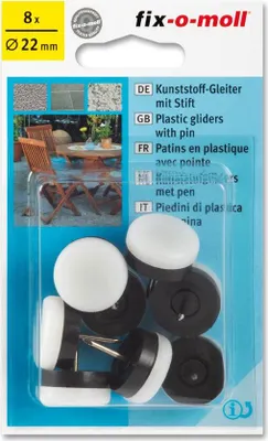 Produktbild von Kunststoffgleiter mit Stift rund 22mm weiß fix-o-moll