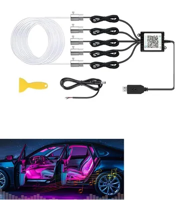 Immagine prodotto di Illuminazione per auto: sistema di illuminazione interna LED RGB 5-in-1, lunghezza 600 cm, con controllo tramite app e sincronizzazione con la musica