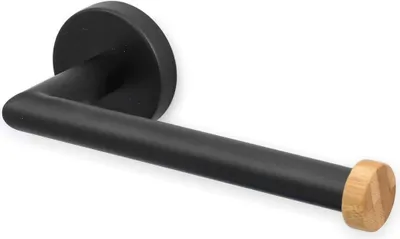 Produktbild von MSV® WC-Rollenhalter "Iana" Toilettenpapierhalter Klopapierhalter mit Wandhalterung , schwarz matt mit Bambus