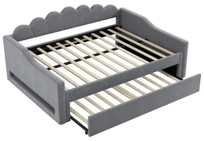 Zdjęcie produktu dla Pojemna leżanka tapicerowana - rozkładana sofa z możliwością spania - listwa LED - 140 x 200 cm - kolor szary