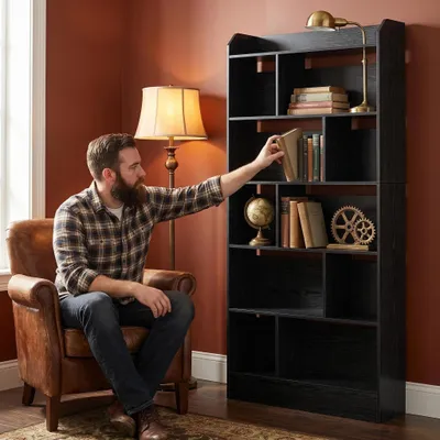 Produktbild von Bücherregal Standregal 6 Fach, 24 x 80 x 170 cm, Schwarz | Bücherschrank, Aufbewahrungsregal, für Wohnzimmer Büro Schlafzimmer