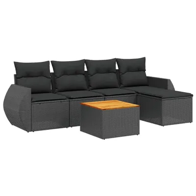 Produktbild von vidaXL 6-tlg. Garten-Sofagarnitur mit Kissen Schwarz Poly Rattan