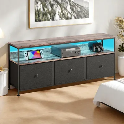 Produktbild von Fortuna Lai TV-Schrank 137 cm mit LED-Beleuchtung, 3 Stoffschubladen & Offene Fächer, Wohnzimmer