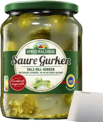 Produktbild von Spreewaldhof Salz-Dill-Gurken in naturtrüben Aufguss (720g Glas) + usy Block