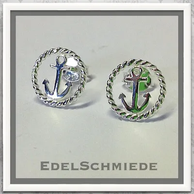 Produktbild von Edelschmiede925 Ohrstecker 925 Silber mit Anker u Kordelrand