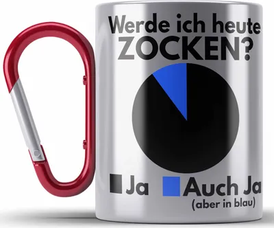 Produktbild von Trendation - Lustige Zocker Gamer Edelstahl Tasse Karabiner Geschenk Werde Ich Heute Zocken (Rot)