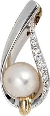 Produktbild von Anhänger Süßwasser Perle & 10 Diamanten Brillanten 585 Gold gelb/weiß