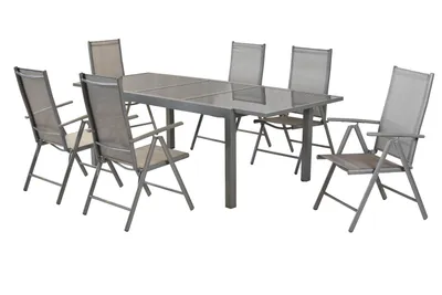 Produktbild von Merxx Gartenmöbel Set Amalfi 7tlg., 6 Klappsessel, Ausziehtisch 160 (220) x 90 cm, diamant - Aluminium/Textil