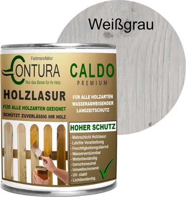 Produktbild von 750ml - Holzlasur Dickschichtlasur Set + Pinsel 2in1 Dauerschutzlasur Holzschutz Lasur - 02 Weißgrau