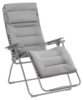 A gray recliner chair on a white background.