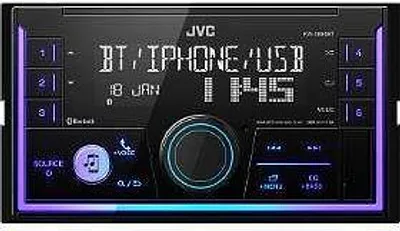A close-up of a car stereo system with a digital display and buttons.