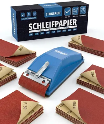 Produktbild von Schleifpapier Set 81 tlg 93x230 mm P40-P400 Handschleifer Holz Metall 80 Blatt in 8 Körnungen