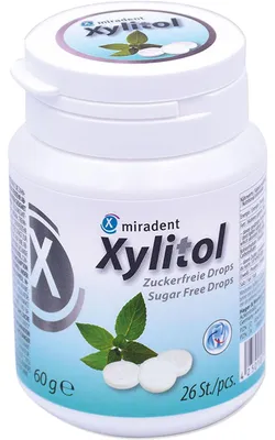 Produktbild von Miradent Xylitol zuckerfreie Drops Minze, 60 g Bonbons
