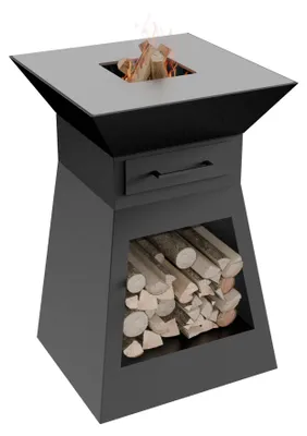 Produktbild von MetaloPro Grill & Feuerstelle 2-in-1 – Massiver Outdoor Grill aus Stahl 75 kg, kein Aufbau nötig, mit Holzlagerfach & Ascheschublade,  Europe