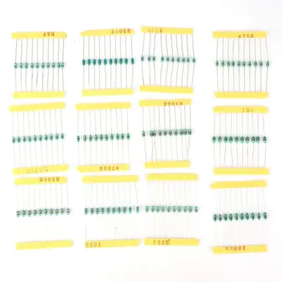 Induktivitätsset 120 Stück, 12 Werte 1 µH–1 mH, 1/4 W, Ringkern, farbcodiert