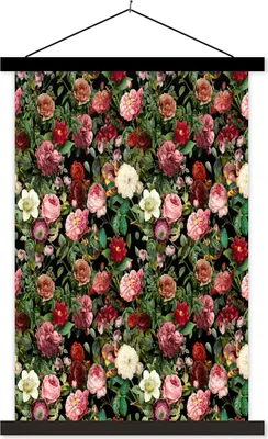 Produktbild von MuchoWow® Textilposter Blumen - Vintage - Rosen 60x90 cm mit schwarzem Rahmen - Poster Wohnzimmer
