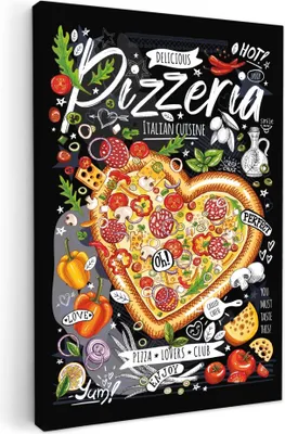 Obrázok produktu pre MuchoWow® - Plátno - Pizzeria - Menu - Farebné - Textový panel - Ilustrácia - Čierna, obraz na stenu, nástenné dekorácie obrazy obývacia izba, 20x30cm