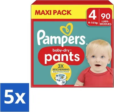 Image de Pampers – Couches-culottes – Couches sèches pour bébés taille 4 – 90 couches – Pack économique – 5 pièces