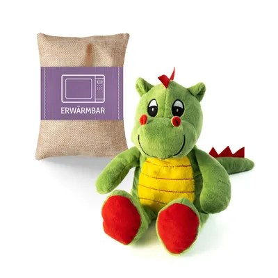 Produktbild von Habibi Plush Premium Wärmetier Drachenbaby grün herausnehmbares Körnerkissen