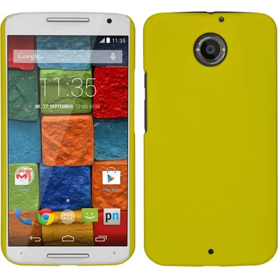 Produktbild von PhoneNatic Case kompatibel mit Motorola Moto X 2014 2. Gen. - Hülle gelb gummiert Hard-case + 2 Schutzfolien