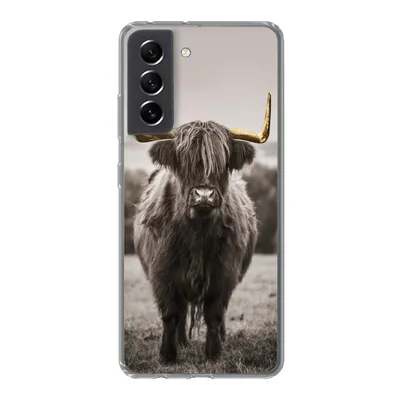 Produktbild von MuchoWow® Handyhülle Schutzhülle Hülle für Samsung Galaxy S21 FE Schottischer Highlander - Gold - Hörner Silikon Softcase Handy Hülle - Mobiltelefonhülle