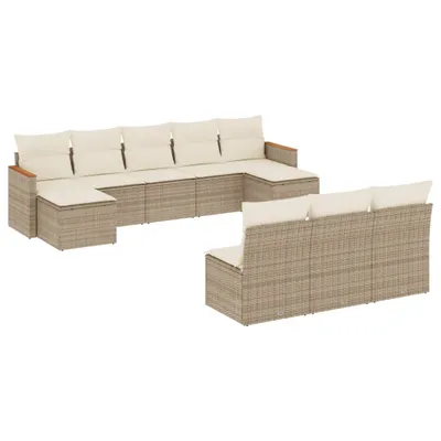 Produktbild von vidaXL 10-tlg. Garten-Sofagarnitur mit Kissen Beige Poly Rattan