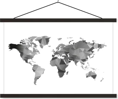Produktbild von MuchoWow® Textilposter Weltkarte - Schwarz - Grau - Weiß - Kinder - Mädchen 120x80 cm mit schwarzem Rahmen - Wanddeko