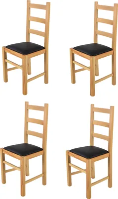 Produktbild von t m c s Tommychairs - 4er Set Stühle RUSTICA für Küche und Esszimmer, robuste Struktur aus Buchenholz, in der Farbe Naturfarben lackiert und gepolsterte Sitzfläche mit schwarzem Kunstleder bezogen