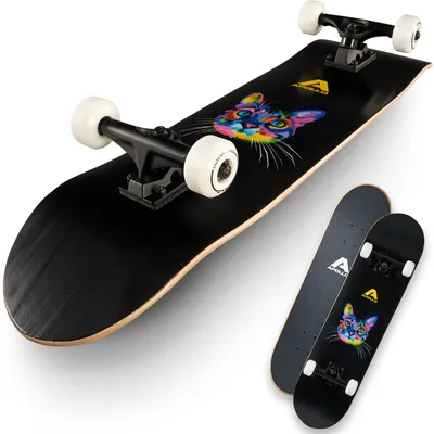 Produktbild von Apollo Skateboard Komplettboard mit 7-lagigem Holzdeck und ABEC 7 Kugellagern Design Cat
