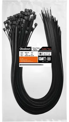 Produktbild von Kabelbinder Schwarz 600mm x 4,8mm Nylon 100 Stück UV-Beständig Zugfestigkeit 22kg