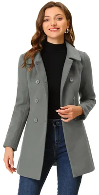 Immagine prodotto di Trench coat da donna Allegra K con colletto Peter Pan, a doppiopetto, lungo, ideale per l'inverno