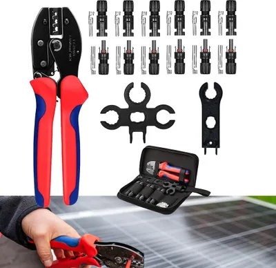 Immagine prodotto di Set di pinze a crimpare per cavi fotovoltaici da 2,5/4/6 mm², 6 coppie di connettori maschio/femmina per pannelli solari + 2 chiavi inglesi + 1 pinza a crimpare,
