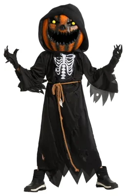 Produktbild von Spooktacular Creations Halloween-Kostüm für Kinder, Vogelscheuche, Kürbisschnitter, mit Kinder-Kürbiskopf für Halloween, Cosplay, Rollenspiele (mittel (8–10 Jahre))