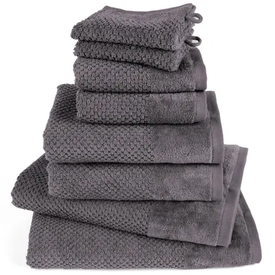 Produktbild von Pure Label 8-TLG Handtücher Set aus Baumwolle - 2x Badetuch 70x140 cm 2x Handtuch 50x100 cm 2x Gästetuch 30x50 cm 2x Waschlappen 16x21 cm, Grau