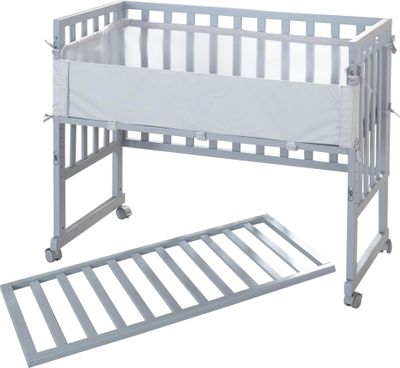 roba Stuben- & Beistellbett 3in1 grau, ‚roba Style‘, für alle Elternbetthöhen, inklusive Matratze, Nestchen und Barriere