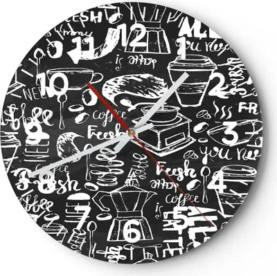 Produktbild von Wanduhr - Rund - Glasuhr - Graffiti modern - 30x30cm - Schleichendes Uhrwerk - Lautlos - zum Aufhängen bereit - Dekoration Modern - Wanddekoration aus Glas - C4AR30x30-3788