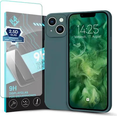 Produktbild von Hülle für Apple iPhone 13 mit 9H Displayglas Displayschutz Plus Case Cover Bumper Silikon Softgrip Schutzhülle Farbe: Grün