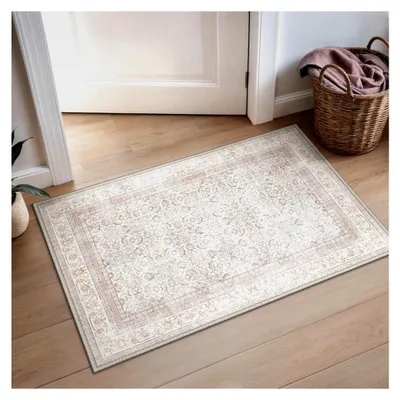 Produktbild von Boho Teppich für Wohnzimmer und Schlafzimmer, Vintage, waschbar, Kurzflor, rutschfest, für Küche 60X90CM