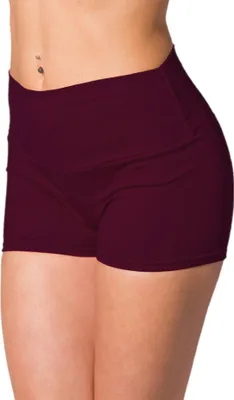 Produktbild von Alkato Damen Sport Shorts mit Hohem Bund Hotpants Radlerhose Long Shorts, Farbe: Weinrot, Größe: 38