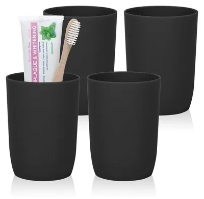 Productafbeelding van Tandborstelbeker set - 4-delig, stapelbaar - Geschikt voor badkamer, keuken, picknick en reizen - 280 ml - Zwart