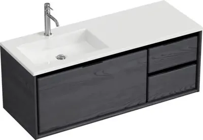 Produktbild von Sanox Badmöbel-Set Loft BxHxT 120,5 x 47 x 45,5 cm Frontfarbe black oak mit Waschtisch Mineralguss weiß Griff chrom 8474