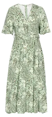 Produktbild von Maxi Wickelkleid mit V-Ausschnitt, kurzen Ärmeln und abstraktem Print, 100% Viskose, grau, Größe S