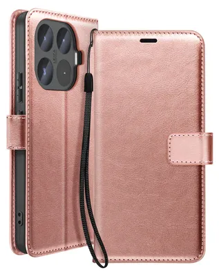 Obrázok produktu pre Mayaxess, obal na peňaženku pre Xiaomi 17T Pro s remienkom na zápästie a stojanom, ružovo-zlatá farba