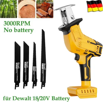 Produktbild von 3000RPM Säbelsäge für Dewalt 18/20V Akku Hand Pendelhubsäge+4*Sägeblätter für Holz/Metall/PVC ohne Akku/Ladegerät